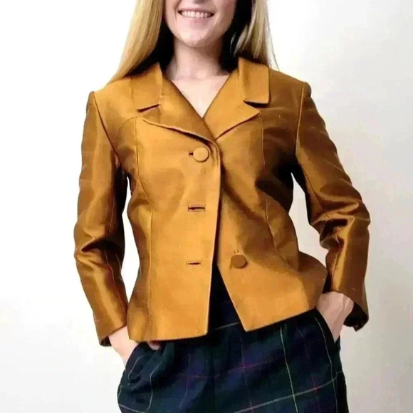 Vintage 60's Gino Rossi Gold Cropped Blazer Jacket - Picture 1 of 5